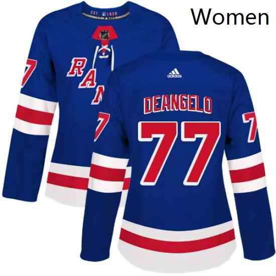 Womens Adidas New York Rangers 77 Anthony DeAngelo Authentic Royal Blue Home NHL Jersey